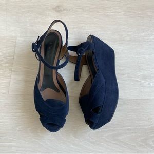 Marni Zeppa Suede Platform Sandals Navy Blue 41 EU